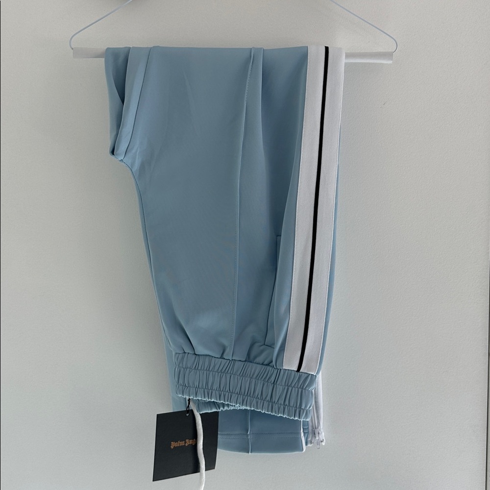 Palm Angels Sky Blue Track Pants with White Accents